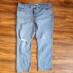 Levi's 724 High Rise Light Blue Distressed High Rise Straight Jeans, 20W